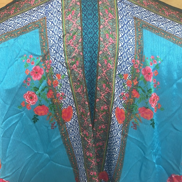 NWT Umgee boho turquoise silky floral kimono swim cover wrap poncho ruana XL 1X - Picture 10 of 16
